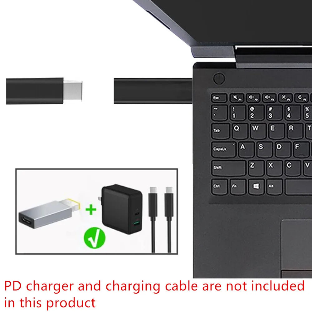 Adaptador Convertidor USB-C Hembra PD a Plug Cuadrado (Slim Tip) para Laptop Lenovo