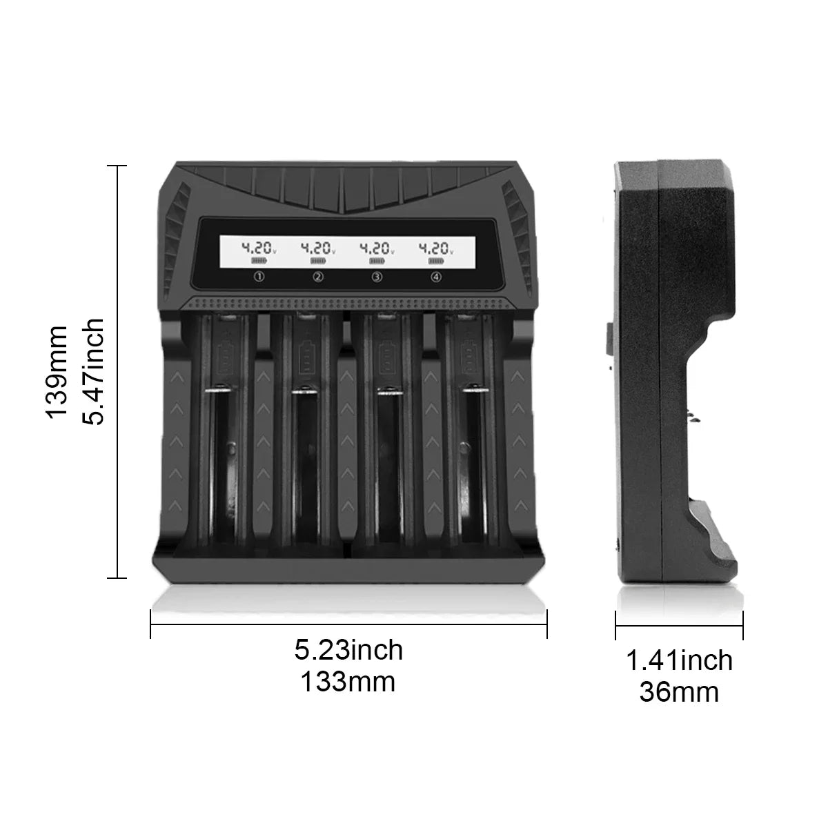 Cargador USB Inteligente Baterías LCD (1/2/4 Ranuras) para Litio Recargable 18650 (4.2V) / Ni-MH AA/AAA (1.2V)