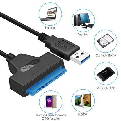 Cable Adaptador SATA III (22 Pines) a USB 3.0/2.0 (Hasta 6 Gbps) para Disco Duro HDD/SSD Externo 2.5"