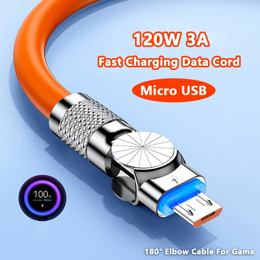 Cable Datos Micro USB Carga Rápida 120W 3A con Codo para Juegos Samsung Galaxy S7/S5/Xiaomi Android