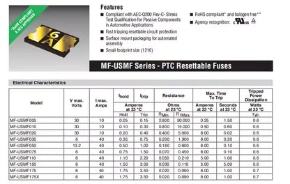 10pcs 1210 SMD Self-Recoverable Fuse/Fuseholder PPTC MF-USMF010-2 0.1A 30V