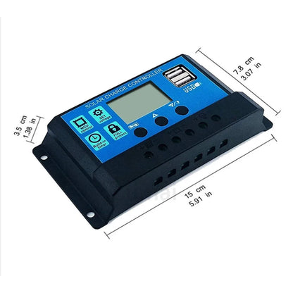 Controlador Carga Solar PWM 30A/50A/60A 12V/24V Auto LCD Dual USB 5V Regulador Panel Batería