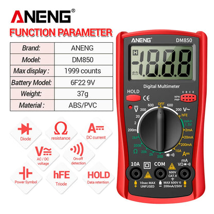 Multímetro Digital Automático Profesional ANENG DM850 (1999 Cuentas) Tester Voltaje AC/DC/Ohm/Corriente Amperímetro Detector
