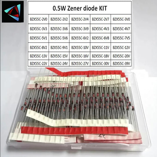 Kit Surtido Diodos Zener 0.5W (2V-39V, 30 Valores x 20 Unidades = 600 Piezas) con Caja DIY