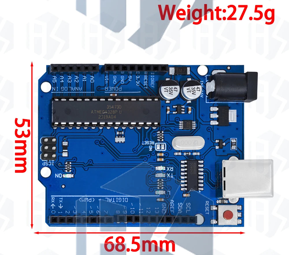 Placa Desarrollo Arduino UNO R3 (Oficial Certificada, ATMEGA16U2 + MEGA328P) con Cable USB Tipo A a B
