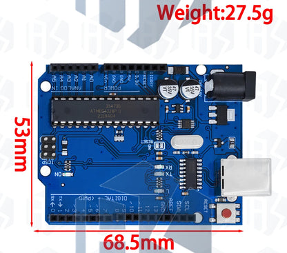 Placa Desarrollo Arduino UNO R3 (Oficial Certificada, ATMEGA16U2 + MEGA328P) con Cable USB Tipo A a B