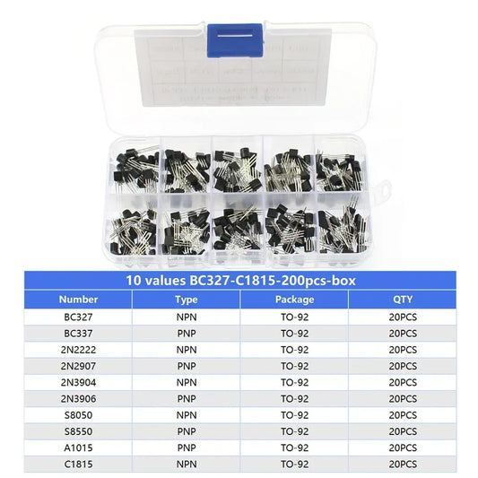 Kit Surtido Transistores BJT TO-92 NPN/PNP (A1015, BCxxx, S8xxx, 2Nxxxx) - 50-900 Piezas
