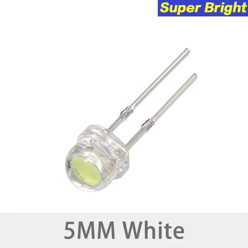 Diodo LED Super Brillante Sombrero Paja F5 (5mm) Azul/Verde/Rojo/Amarillo/Blanco para DIY Electrónico (50 Unidades)