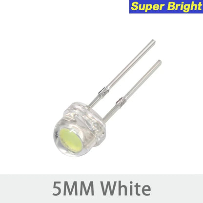 Diodo LED Super Brillante Sombrero Paja F5 (5mm) Azul/Verde/Rojo/Amarillo/Blanco para DIY Electrónico (50 Unidades)