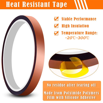 Cinta Adhesiva Kapton Poliimida Alta Temperatura (10-50mm Ancho, 33m Largo) Resistente Calor para Enmascarar/Soldar