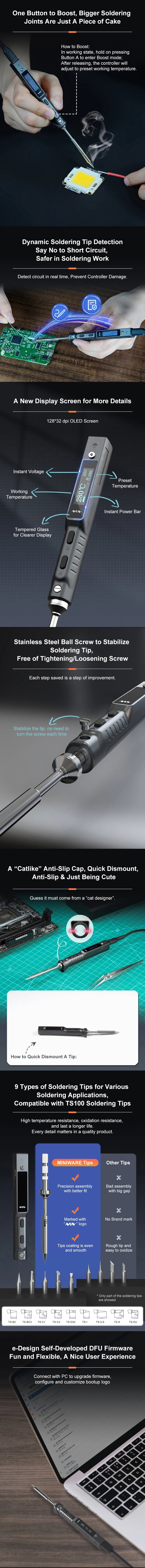 Original TS101 Electric Soldering Iron Adjustable Temperature USB Portable Digital Welding Station 65W Mini TS100 Upgraded