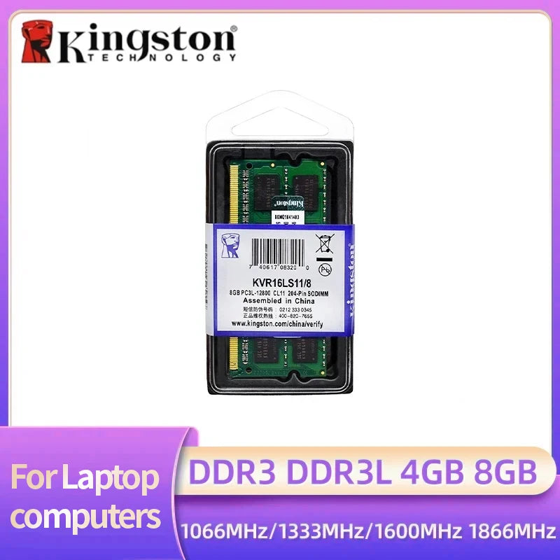 Memoria RAM Kingston Laptop DDR3/DDR3L (4GB/8GB, 1066/1333/1600/1866MHz) SO-DIMM PC3-8500/10600/12800 Doble Canal Notebook