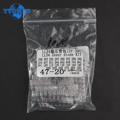 Kit Surtido Diodos Zener SMD LL34 (0.5W/1/2W, 3V-39V) 1N4148 (300 Unidades)