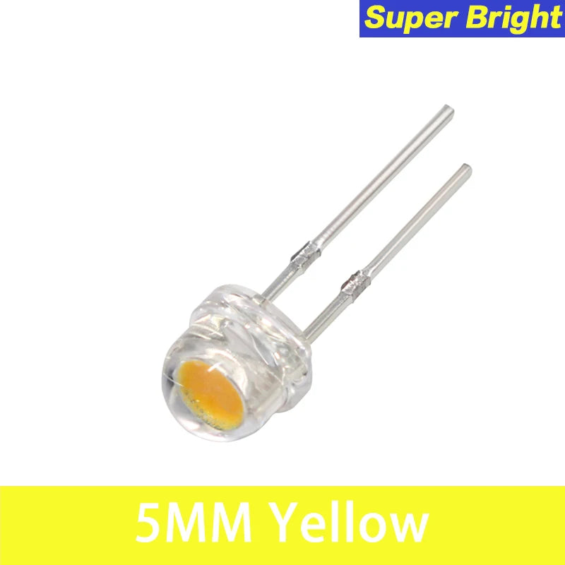 100PCS Super Bright 5MM LED Diode Straw Hat F5 0.2W Power Light Emitting Diodes Blue Green Red Yellow White