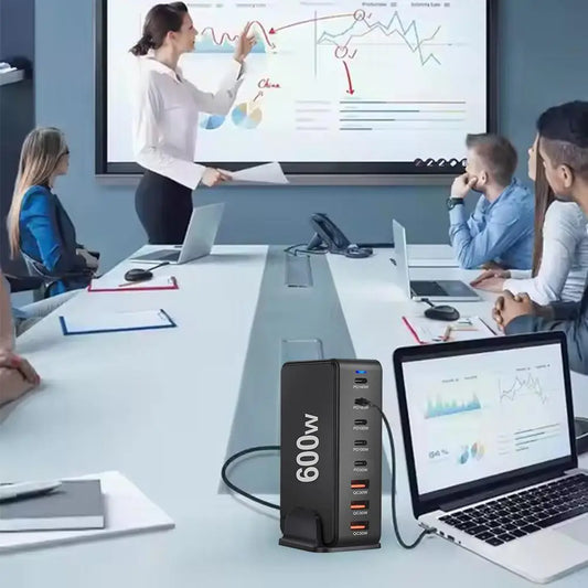 Cargador Escritorio GaN 600W PD3.1 Multifunción 28V/5A USB-C Adaptador US/EU/UK/AU Ahorro Energía