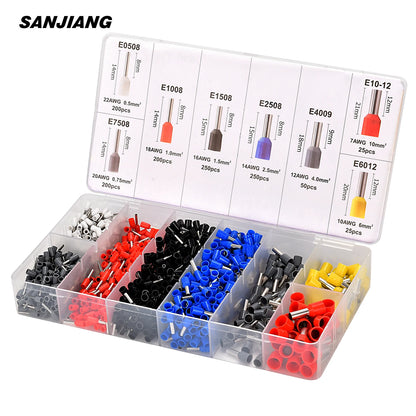 Kit Terminales Conectores Ferrules Cable Aislado AWG 22-7 (Punta Cordón) Surtido (1200 Piezas)