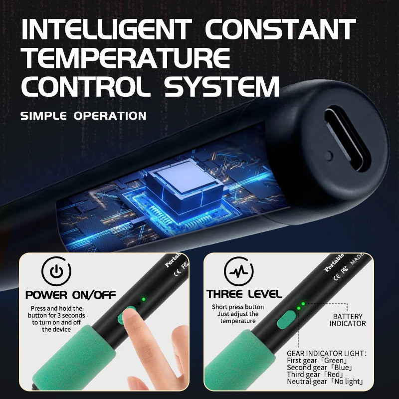 Mini Cautín Inalámbrico USB 15W Recargable (Interfaz Tipo C) Portátil Herramienta Soldadura Reparación