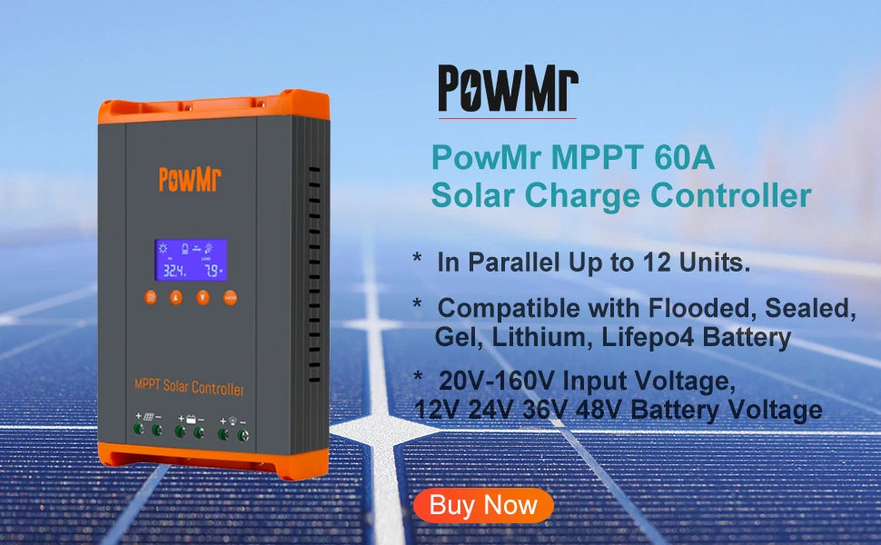 Controlador Cargador Solar MPPT PowMr 25A/35A/45A 12V/24V Auto Regulador Panel Batería LiFePO4 Max PV 100VDC