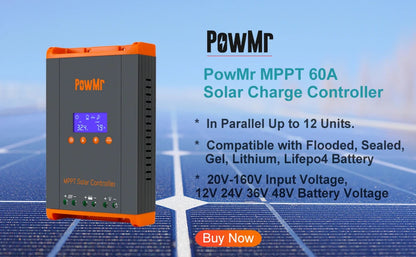 Controlador Cargador Solar MPPT PowMr 25A/35A/45A 12V/24V Auto Regulador Panel Batería LiFePO4 Max PV 100VDC
