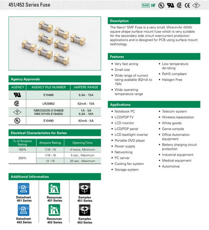 Fusible SMD Acción Rápida 1808 125V - Varios Valores (0.25A a 15A) - Lote 10 Piezas