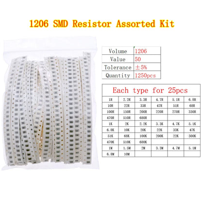 Kit Surtido Resistencias Fijas Chip SMD (0402 a 2512) - Rango 0Ω a 10MΩ