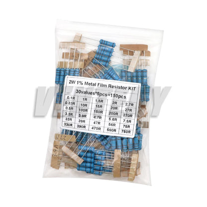 Kit Surtido Resistencias Película Metálica 1% (1/2W, 1W, 2W, 3W, 30 Valores, 1R-820K Ohm) (150/300 Piezas)