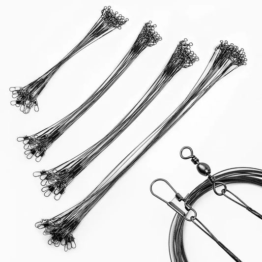 Sedal Acero Líder Anti-Mordida con Giratorio para Pesca (15/20/25/30cm) Accesorio Leadcore (20 Unidades)