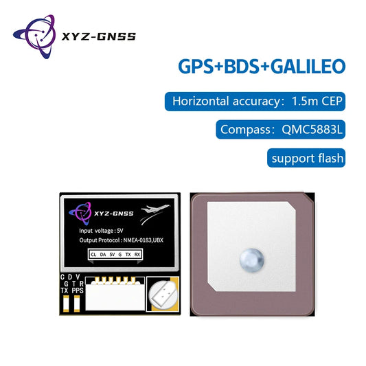 Módulo GPS Beidou XYZ-GNSS YM-181Q (M10050) Pequeño con Antena Cerámica, Compás y Flash para Control Vuelo Drones