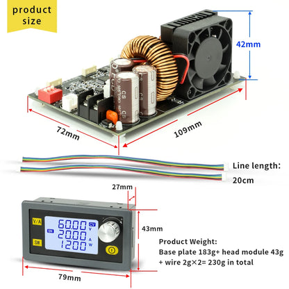 Módulo Fuente Alimentación Regulada Ajustable DC-DC Buck CC/CV 0-60V 15A/20A con Control WiFi App