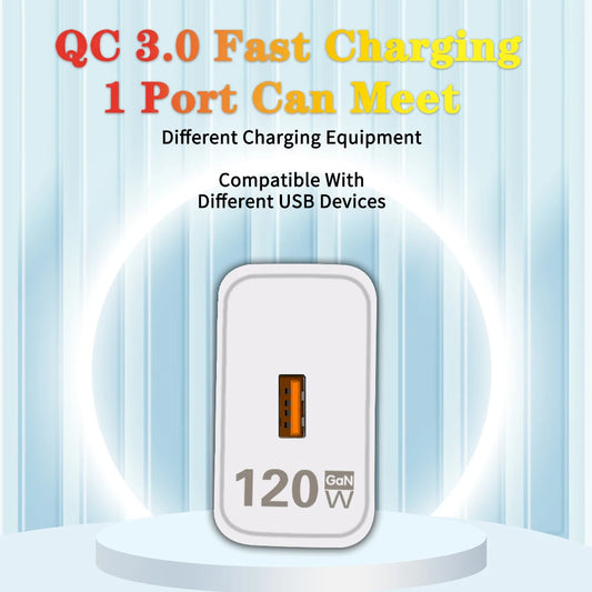 Cargador USB GaN 120W Carga Rápida con Cable USB Tipo C 10A para iPhone/Huawei/Samsung/Xiaomi