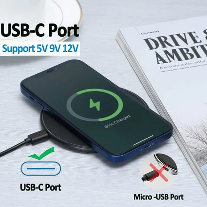 Cargador Inalámbrico Rápido Inducción para iPhone X/XR/XS Max/Mini / 12/13/15/16 Pro / Samsung S8-S10/S21/S22/Note (2025)