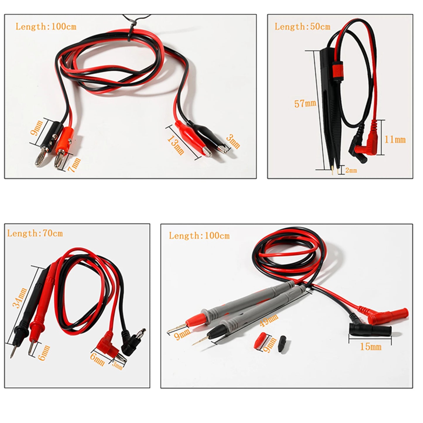 Puntas Prueba Multímetro Universales - Cable Banana Plug a Pinzas Cocodrilo