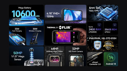 Celular Rugged Ulefone Armor 27T 4G con Cámara Térmica FLIR® y Visión Nocturna (10600mAh, 24GB/256GB, Android 14)