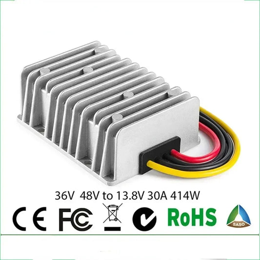 Reductor Voltaje DC-DC 36V/48V a 12V 10A/20A/30A Step-Down Buck Impermeable con Fusible (CE/RoHS) para Golf Cart