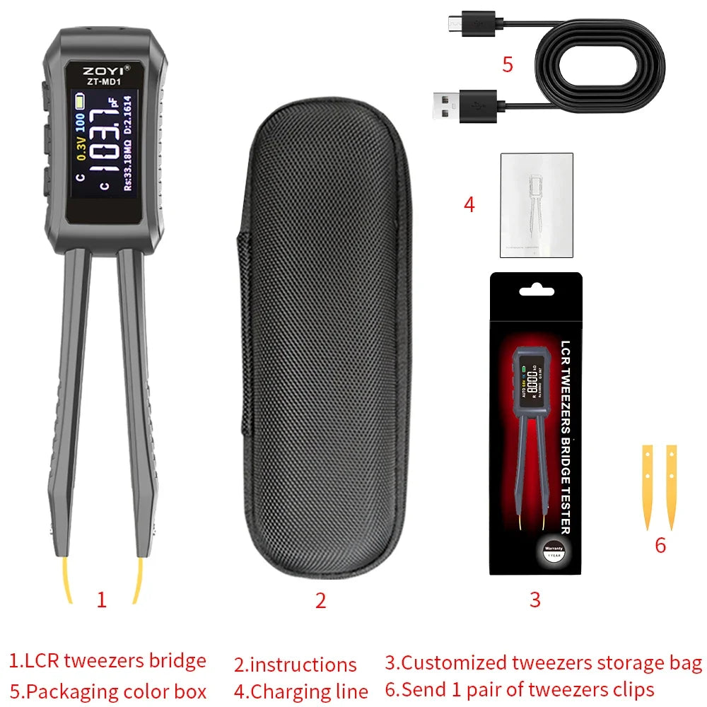 Multímetro Digital Portátil ZOYI ZT-MD1 (Tipo Pinza Inteligente) - Tester LCR/SMD (Resistencia/Capacitor/Inductor)