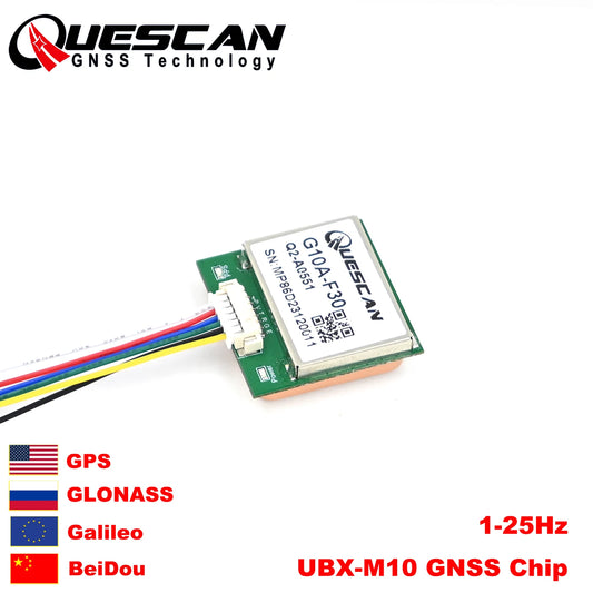 Módulo GNSS GPS Quescan G10A-F30 M10 (UBX-M10050-KB) (GPS/GLONASS/Galileo/BeiDou, Precisión 1.5m CEP)