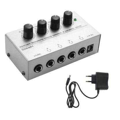 Mini Amplificador Audio Estéreo 4 Canales HA400 Ultra Compacto para Audífonos con Adaptador EU/US (Mezclador Música/Grabación)