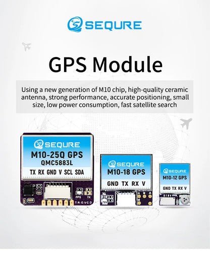 Módulo GPS SEQURE M10-12 / M10-18 / M10-25Q (Pequeño, Rápido) con Compás QMC5883L para Drones FPV Ala Fija/Carreras (INAV/BF)