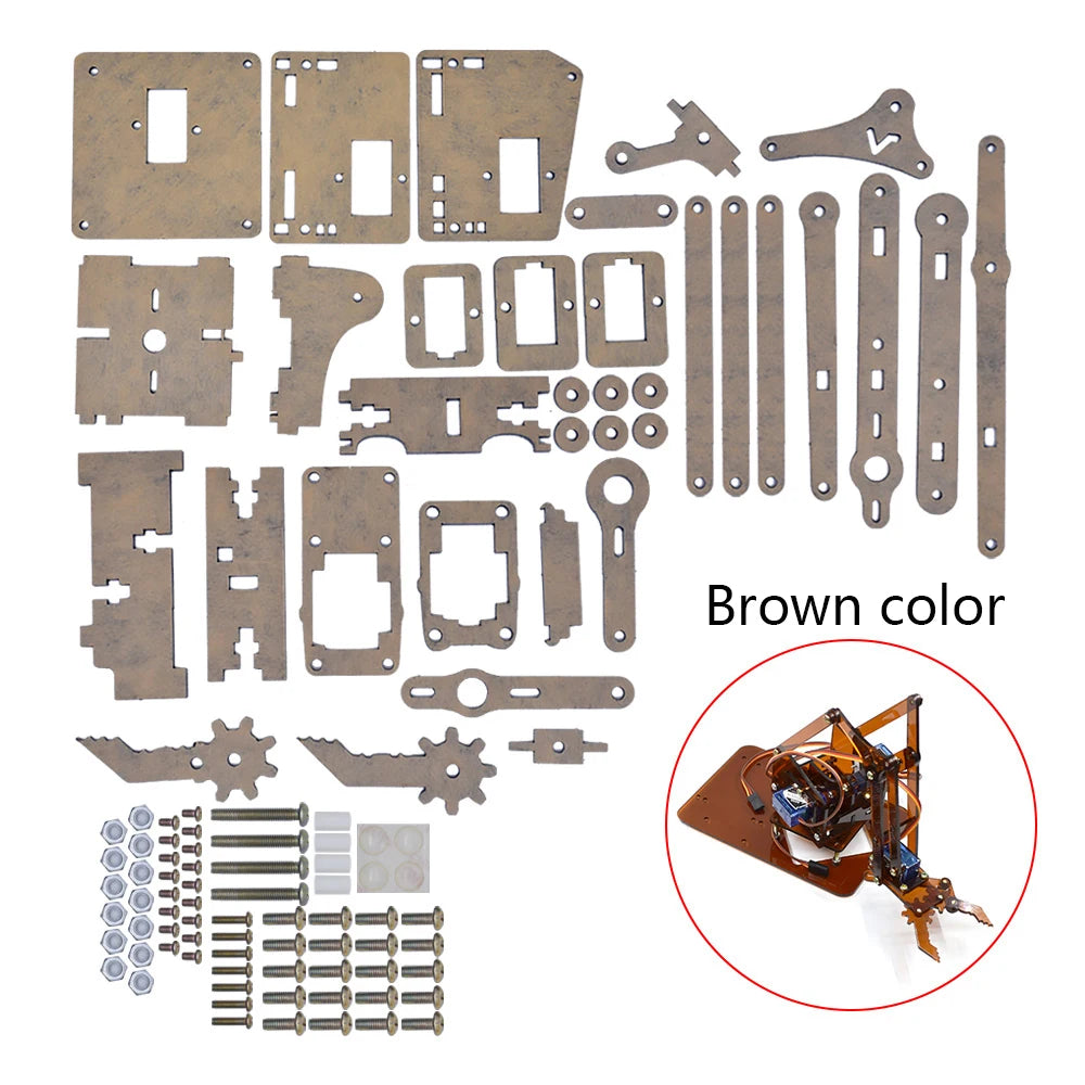 Kit Garra Brazo Robot Manipulador Mecánico Acrílico 4-DOF (Desarmado, para SG90/MG90S) Arduino STEAM