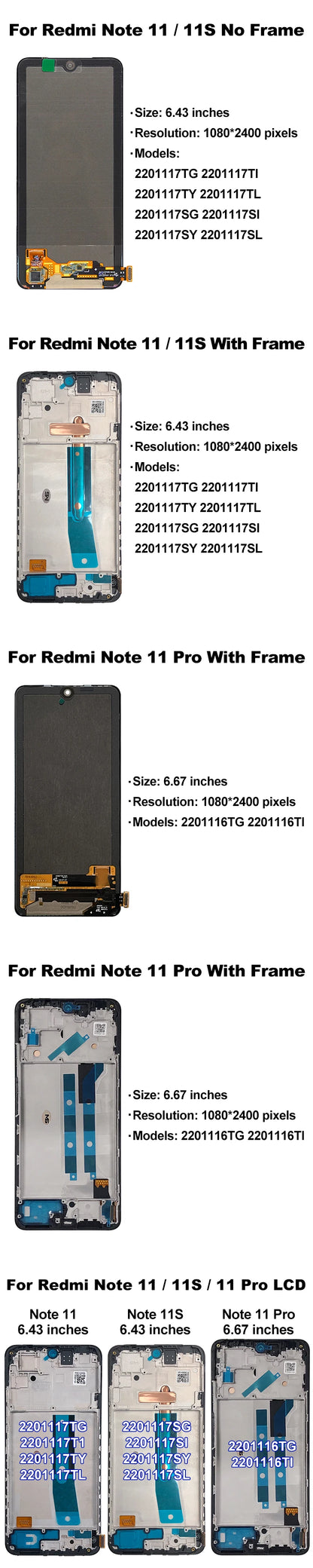 AMOLED For Xiaomi Redmi Note 11 LCD Note 11S 2201117TG Screen Touch Digitizer Replace For Redmi Note 11 Pro 2201116TG Display