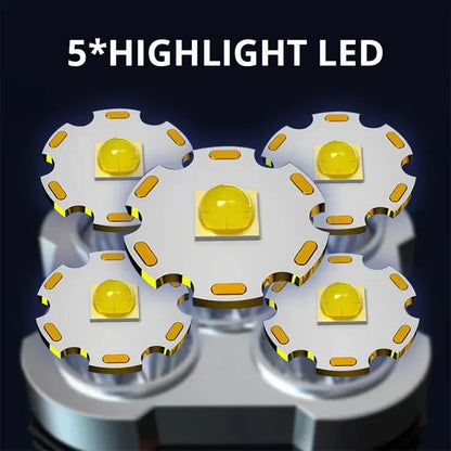 Linterna LED Alta Potencia (5 LEDs) Recargable Foco Camping con Luz Lateral (3 Modos) para Aventura Exterior
