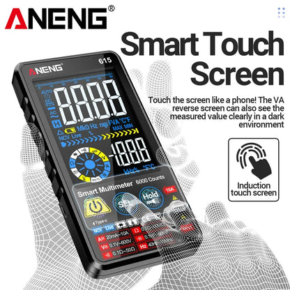 Multímetro Digital Inteligente ANENG AN-615 - Táctil Recargable (6000 Cuentas) Tester Voltaje/Corriente AC/DC