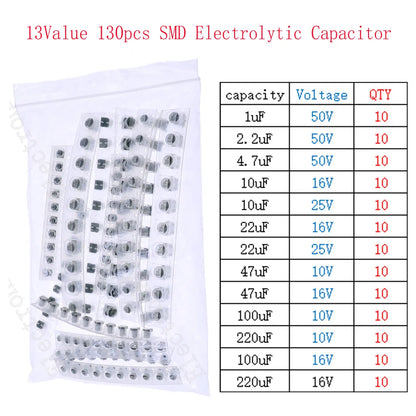 Kit Surtido Capacitores Electrolíticos (1uF-1000uF, 16V-50V)