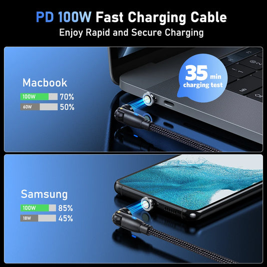 Cable Carga Rápida Magnético AUFU 100W 5A USB (Puntas Tipo C/Micro USB/Lightning?) para Macbook/Samsung/iPhone