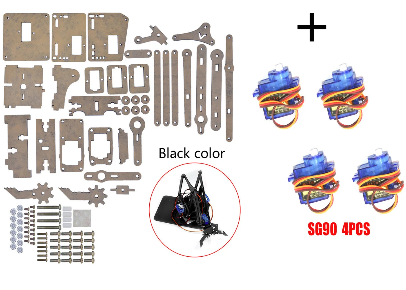 Kit Garra Brazo Robot Manipulador Mecánico Acrílico 4-DOF (Desarmado, para SG90/MG90S) Arduino STEAM