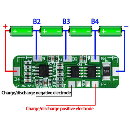 4S 20A 18650 Li-ion BMS Protection Board  4.35V Overcharge 2.5V Cutoff with 5A Continuous Discharge  Cell Balancing