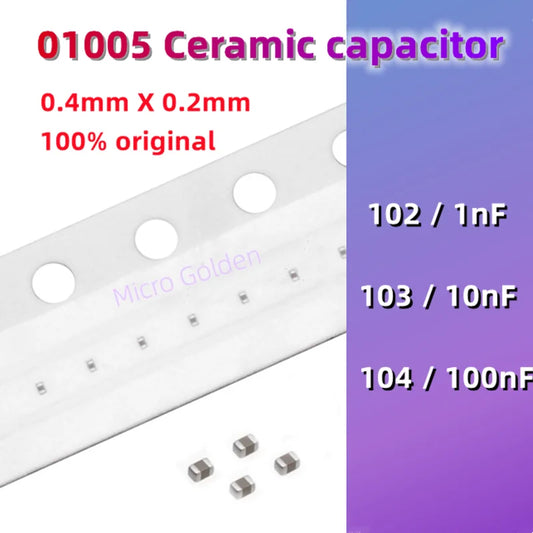 Capacitor Cerámico Ultra Micro SMD 01005 (1nF/10nF/100nF) para Teléfono Móvil - Pack 50 Unidades (Valores Surtidos)