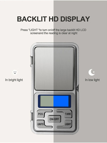 Mini Balanza Electrónica Digital Bolsillo Alta Precisión (0.01g - 500g) para Joyería/Oro/Plata/Cocina (Gramos)