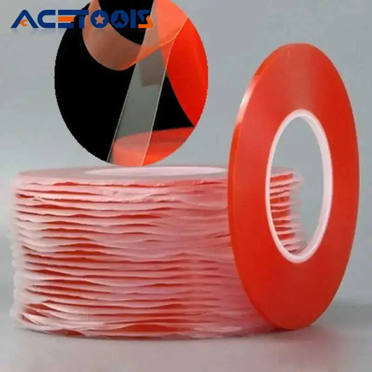 Cinta Adhesiva Doble Cara Transparente PET Película Roja Fuerte (0.2mm, Ancho 1/2/3/5/10mm, Largo 50m) Sin Rastro para Pantalla LCD/Tablet
