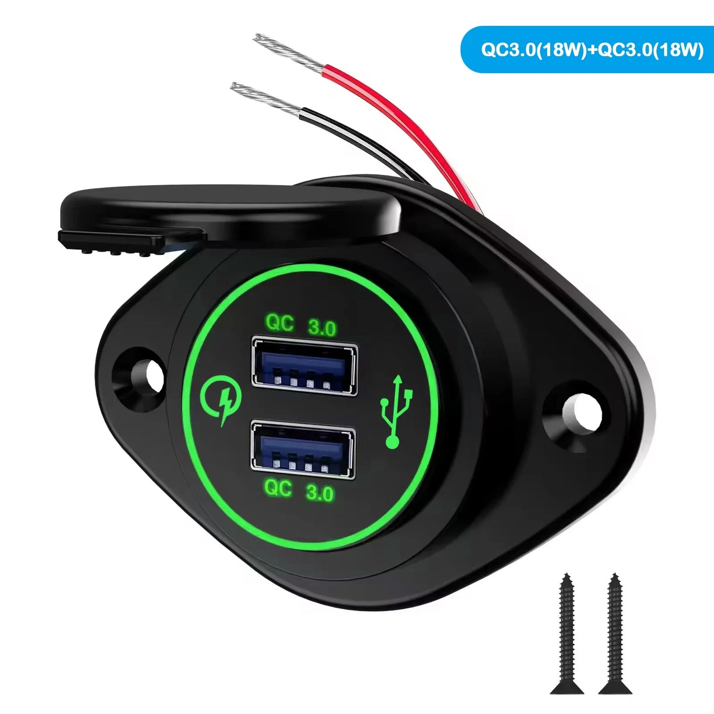 Panel Salida USB RV 12V PD 36W (USB-C) + QC3.0 18W (USB-A) Socket Cargador Auto Carga Rápida